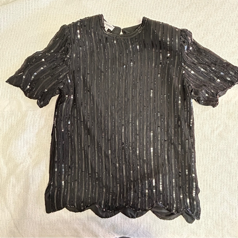 Holt Renfrew Women’s XL Elegant Black Sequin Tunic Top Scalloped Hem Holiday - Picture 10 of 15